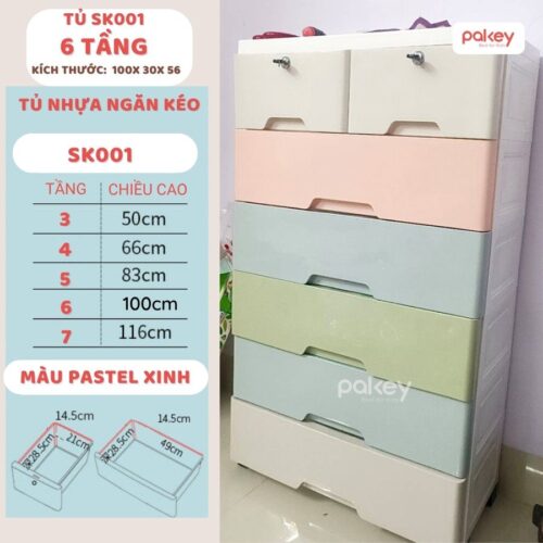 Tủ nhựa 4/5/6 tầng Pakey SK001 14 tủ nhựa đựng đồ, ngăn kéo, nhiều màu sắc Pakey SK001
