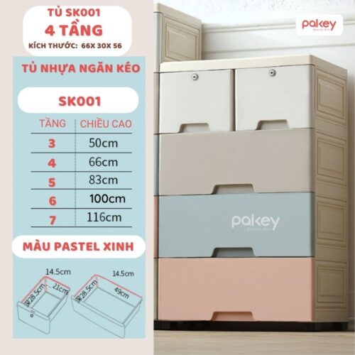 Tủ nhựa 4/5/6 tầng Pakey SK001 12 tủ nhựa đựng đồ, ngăn kéo, nhiều màu sắc Pakey SK001