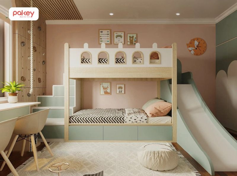 30+ mẫu giường tầng có cầu trượt cho bé thích mê 65 Chất liệu giường là yếu tố ảnh hưởng trực tiếp đến độ bền và sự an toàn cho trẻ