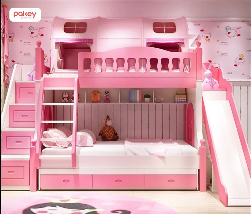 30+ mẫu giường tầng có cầu trượt cho bé thích mê 38 Giường tầng có cầu trượt cho bé gái