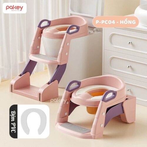 Nắp bồn cầu kèm thang kê chân cho bé Pakey P-PC04 22 Nắp thu nhỏ bồn cầu kèm thang kê chân Pakey P-PC04 màu hồng