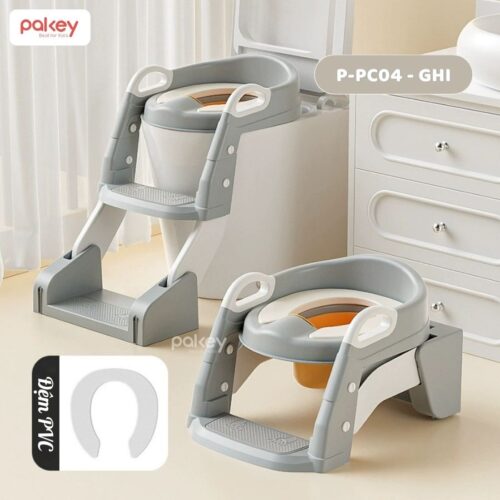 Nắp bồn cầu kèm thang kê chân cho bé Pakey P-PC04 23 Nắp thu nhỏ bồn cầu kèm thang kê chân Pakey P-PC04 màu ghi