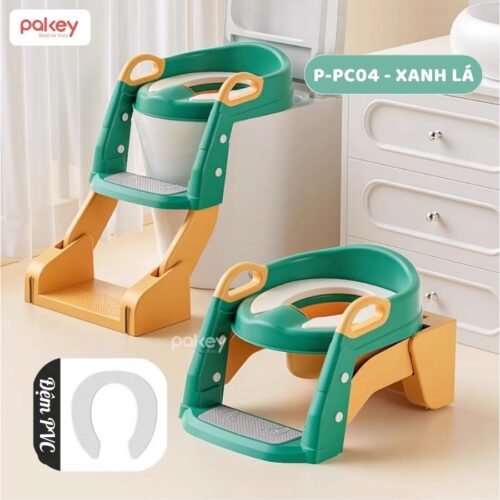 Nắp bồn cầu kèm thang kê chân cho bé Pakey P-PC04 24 Nắp thu nhỏ bồn cầu kèm thang kê chân Pakey P-PC04 màu xanh lá