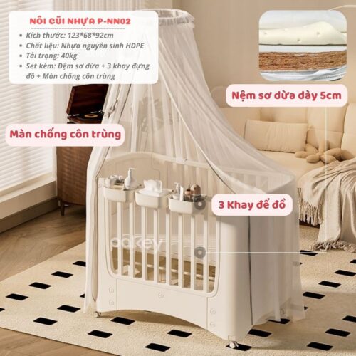 Nôi cũi nhựa Pakey kèm nệm xơ dừa 31 Nôi cũi nhựa Pakey