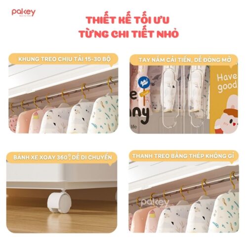 Tủ quần áo nhựa cho bé, tủ đựng đồ đa năng Pakey SK007