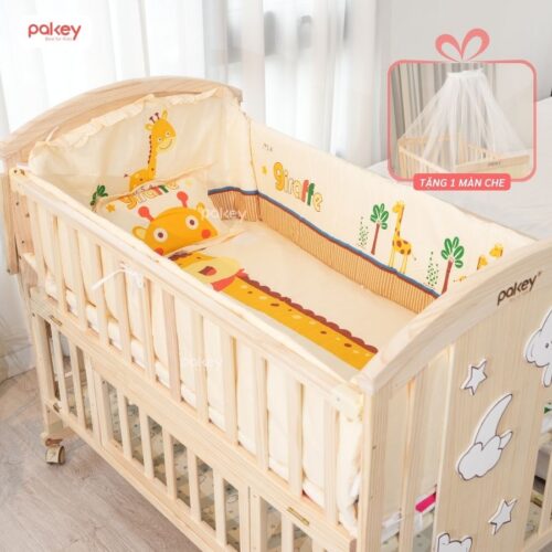 Combo nôi cũi gỗ Pakey CG02 + ga nệm xơ dừa 9 Pakey.vn Combo noi cui go ga nem CG02
