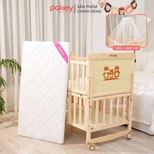 Combo nôi cũi gỗ Pakey CG01 kèm ga nệm xơ dừa