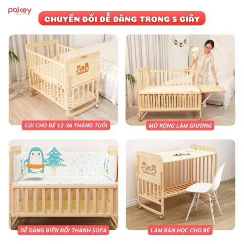 Combo nôi cũi gỗ Pakey CG01 kèm ga nệm xơ dừa 14 Combo nôi cũi gỗ Pakey CG01 kèm ga nệm xơ dừa