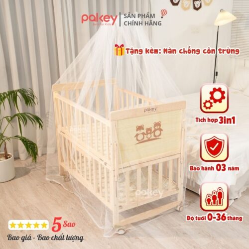Combo nôi cũi gỗ Pakey CG01 kèm ga nệm xơ dừa 1 Combo nôi cũi gỗ Pakey CG01 kèm ga nệm xơ dừa