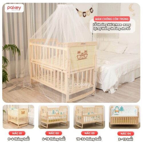Combo nôi cũi gỗ Pakey CG01 kèm ga nệm xơ dừa 2 Combo nôi cũi gỗ Pakey CG01 kèm ga nệm xơ dừa