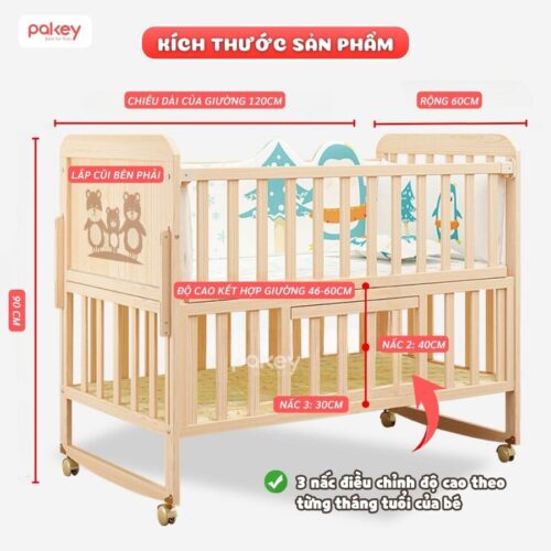 Combo nôi cũi gỗ Pakey CG01 kèm ga nệm xơ dừa 16 Combo nôi cũi gỗ Pakey CG01 kèm ga nệm xơ dừa