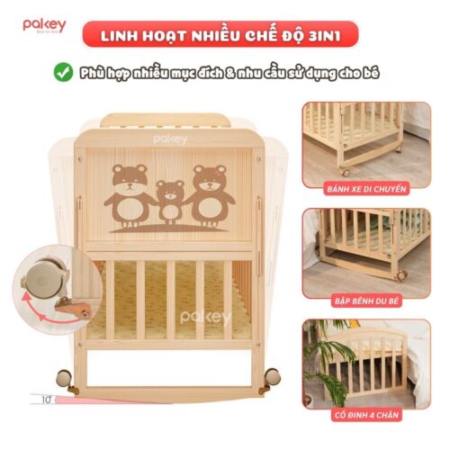 Combo nôi cũi gỗ Pakey CG01 kèm ga nệm xơ dừa 11 Combo nôi cũi gỗ Pakey CG01 kèm ga nệm xơ dừa