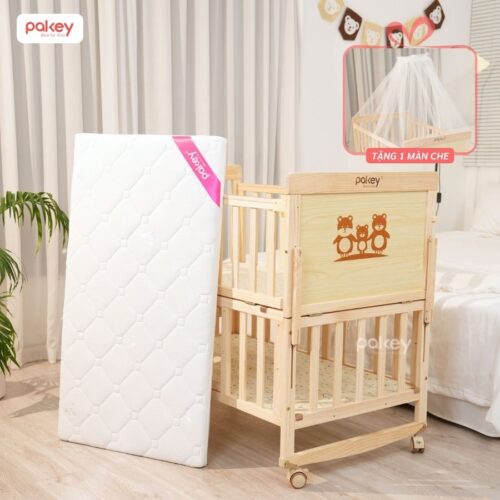 Combo nôi cũi gỗ Pakey CG01 kèm ga nệm xơ dừa