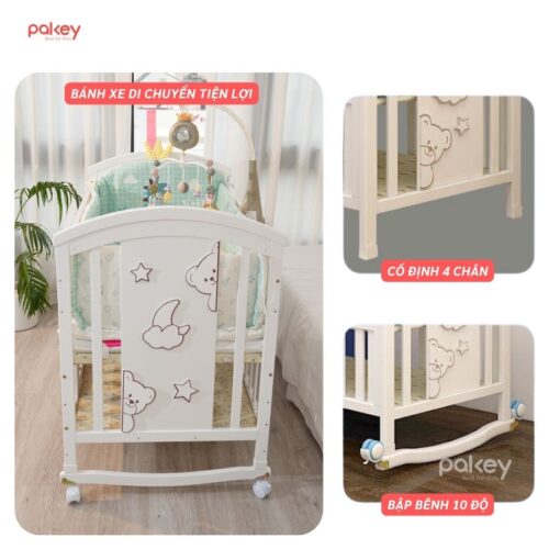 Combo nôi cũi gỗ Pakey CG03 + ga nệm xơ dừa 5 Combo nôi cũi gỗ Pakey CG03 + ga nệm xơ dừa