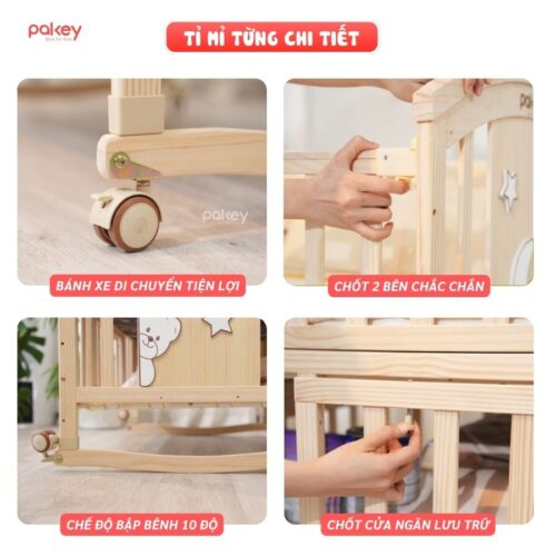 Combo nôi cũi gỗ Pakey CG02 + ga nệm xơ dừa 3 Combo nôi cũi gỗ Pakey CG02 + ga nệm xơ dừa