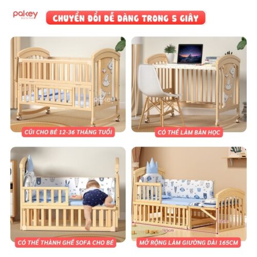 Combo nôi cũi gỗ Pakey CG02 + ga nệm xơ dừa 1 Combo nôi cũi gỗ Pakey CG02 + ga nệm xơ dừa