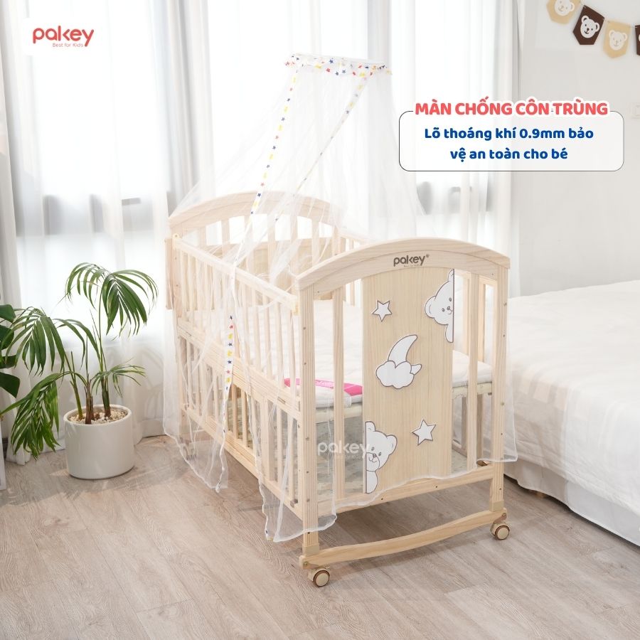 Combo nôi cũi gỗ Pakey CG02 + ga nệm xơ dừa