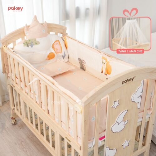 Combo nôi cũi gỗ Pakey CG02 + ga nệm xơ dừa