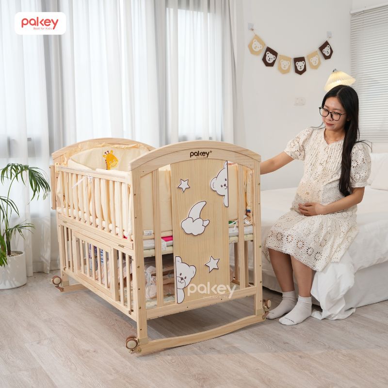 Nôi cũi gỗ đa năng 6 chế độ, có bánh xe di chuyển tiện lợi