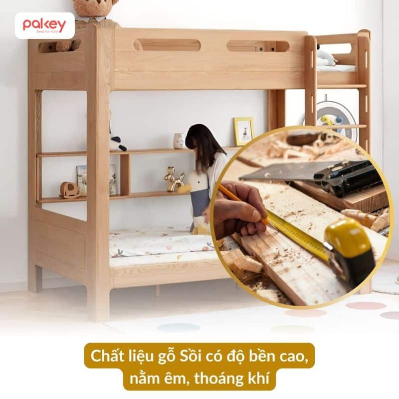 35+ mẫu giường kèm giá sách cho bé thông minh, đẹp nhất 2025 21 Ba mẹ nên ưu tiên các loại gỗ tự nhiên như gỗ thông, gỗ sồi, gỗ cao su vì vừa chắc chắn vừa an toàn cho sức khỏe