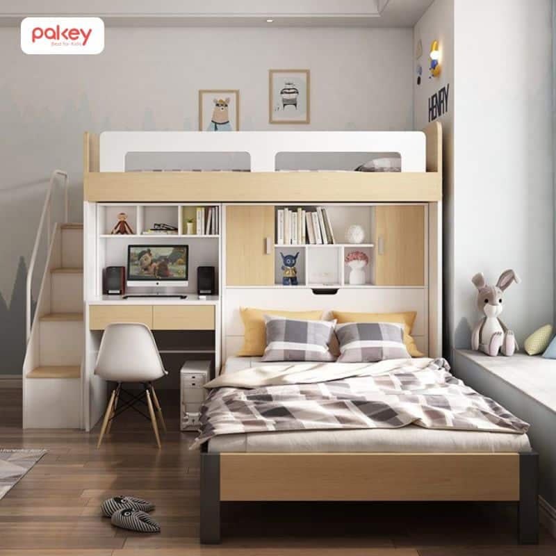 35+ mẫu giường kèm giá sách cho bé thông minh, đẹp nhất 2025 35 Giường kèm kệ sách cho bé