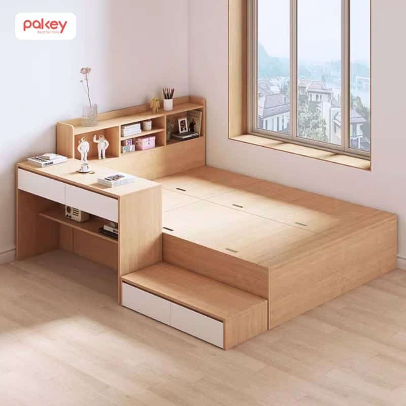 35+ mẫu giường kèm giá sách cho bé thông minh, đẹp nhất 2025 29 Giường kèm kệ sách cho bé
