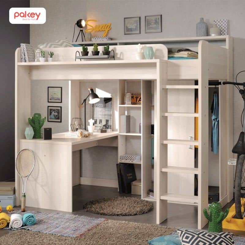 35+ mẫu giường kèm giá sách cho bé thông minh, đẹp nhất 2025 33 Giường kèm kệ sách cho bé