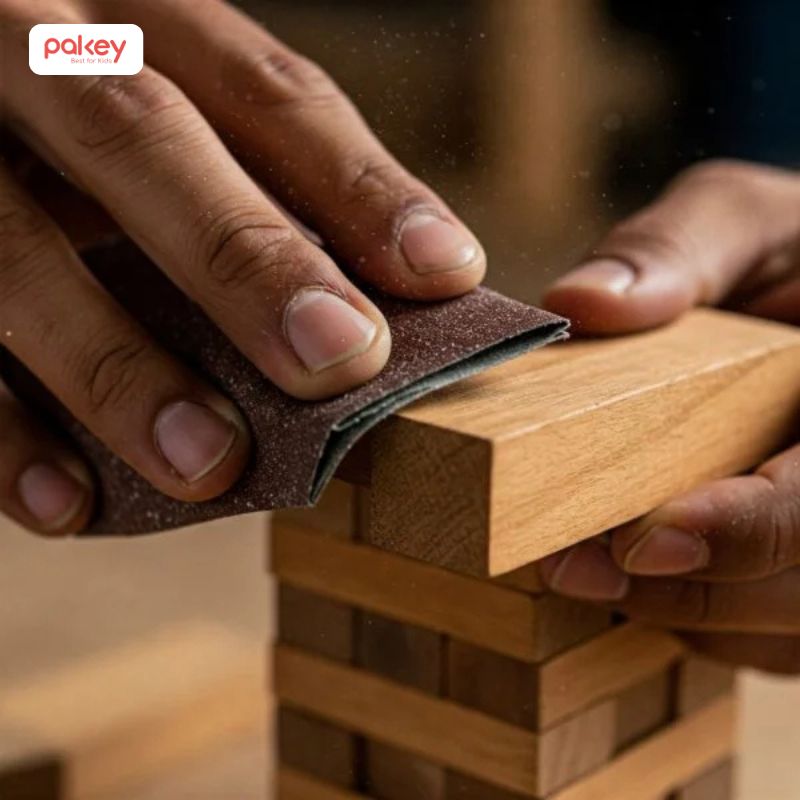 Chà nhám giúp bề mặt các thanh gỗ nhẵn mịn, an toàn cho bé