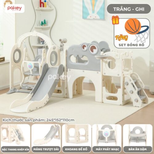 Bộ cầu trượt xích đu khủng long Pakey LH01 42 Bộ cầu trượt xích đu liên hoàn khủng long Pakey LH01