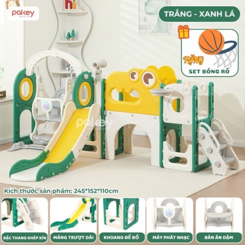 Bộ cầu trượt xích đu khủng long Pakey LH01 41 Bộ cầu trượt xích đu liên hoàn khủng long Pakey LH01