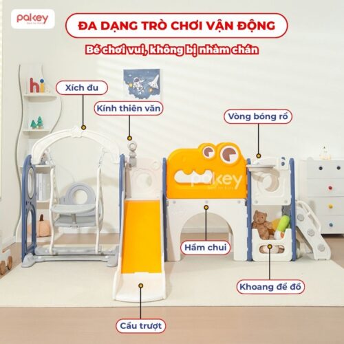 Bộ cầu trượt xích đu khủng long Pakey LH01 28 Bộ cầu trượt xích đu liên hoàn khủng long Pakey LH01