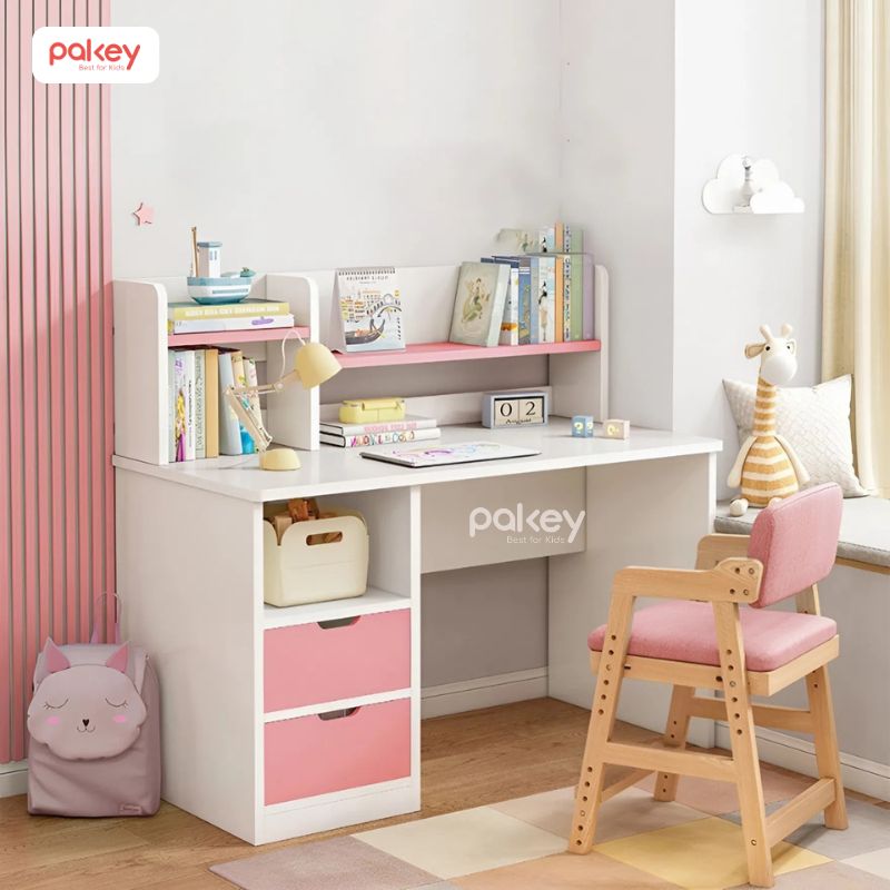 Mẫu bàn học màu hồng - trắng cho bé gái đẹp