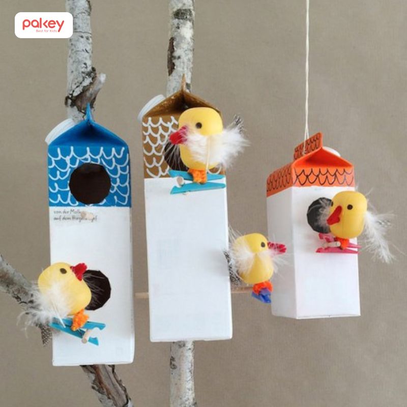 15+ ý tưởng làm đồ chơi cho bé handmade không tốn 1 xu 17 Làm lồng chim đồ chơi cho bé bằng vỏ hộp sữa