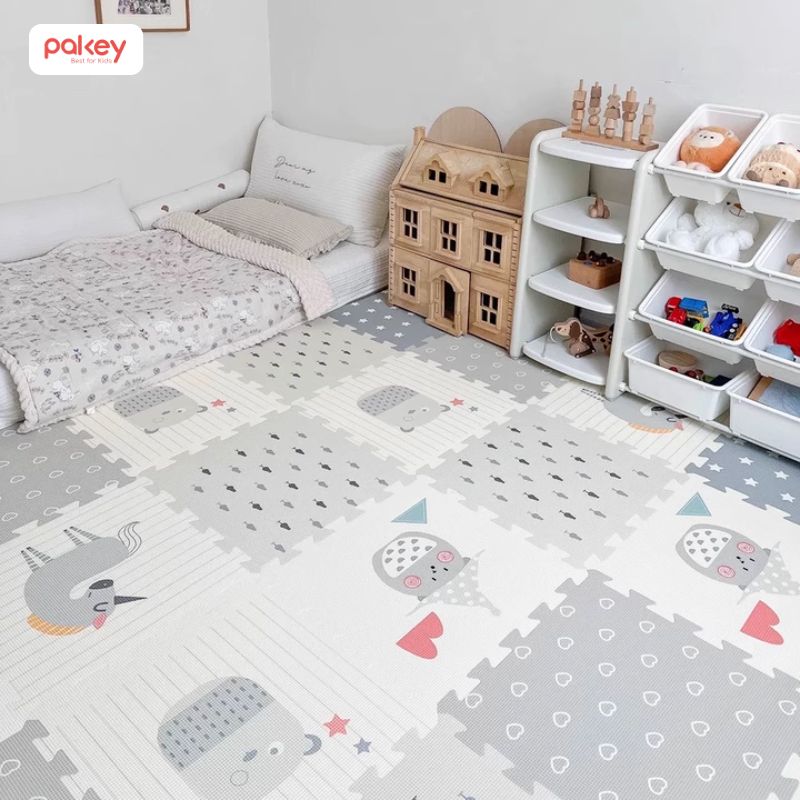 Thảm ghép với thiết kế các miếng thảm nhỏ tách rời, dễ dàng tháo lắp