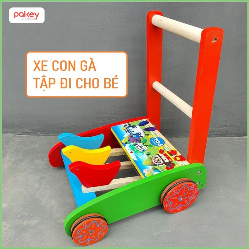 Xe con gà tập đi cho bé bằng gỗ