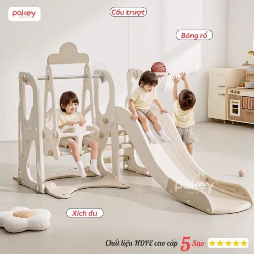 Bộ cầu trượt xích đu trắng - nâu Pakey P-CS08 18 Bộ cầu trượt xích đu trắng - nâu Pakey P-CS08