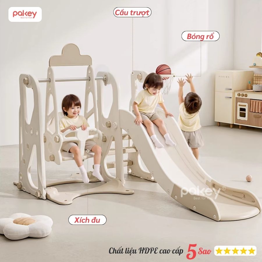 Bộ cầu trượt xích đu trắng - nâu Pakey P-CS08 29 Bộ cầu trượt xích đu trắng - nâu Pakey P-CS08