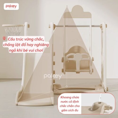 Bộ cầu trượt xích đu trắng - nâu Pakey P-CS08 19 Bộ cầu trượt xích đu trắng - nâu Pakey P-CS08