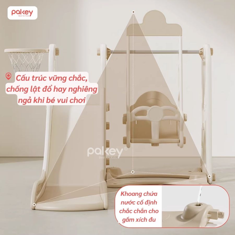 Bộ cầu trượt xích đu trắng - nâu Pakey P-CS08 34 Bộ cầu trượt xích đu trắng - nâu Pakey P-CS08