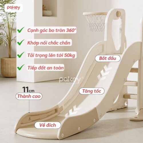 Bộ cầu trượt xích đu trắng - nâu Pakey P-CS08 20 Bộ cầu trượt xích đu trắng - nâu Pakey P-CS08