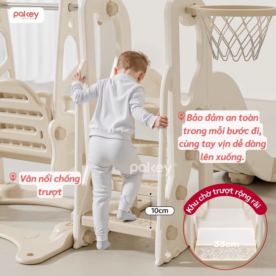 Bộ cầu trượt xích đu trắng - nâu Pakey P-CS08 33 Bộ cầu trượt xích đu trắng - nâu Pakey P-CS08