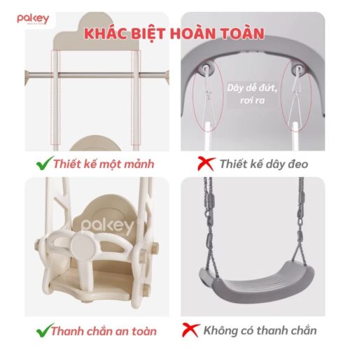 Bộ cầu trượt xích đu trắng - nâu Pakey P-CS08 22 Bộ cầu trượt xích đu trắng - nâu Pakey P-CS08