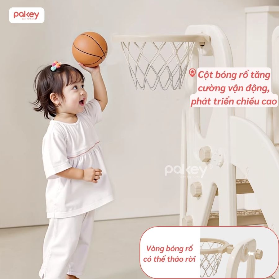 Bộ cầu trượt xích đu trắng - nâu Pakey P-CS08 30 Bộ cầu trượt xích đu trắng - nâu Pakey P-CS08