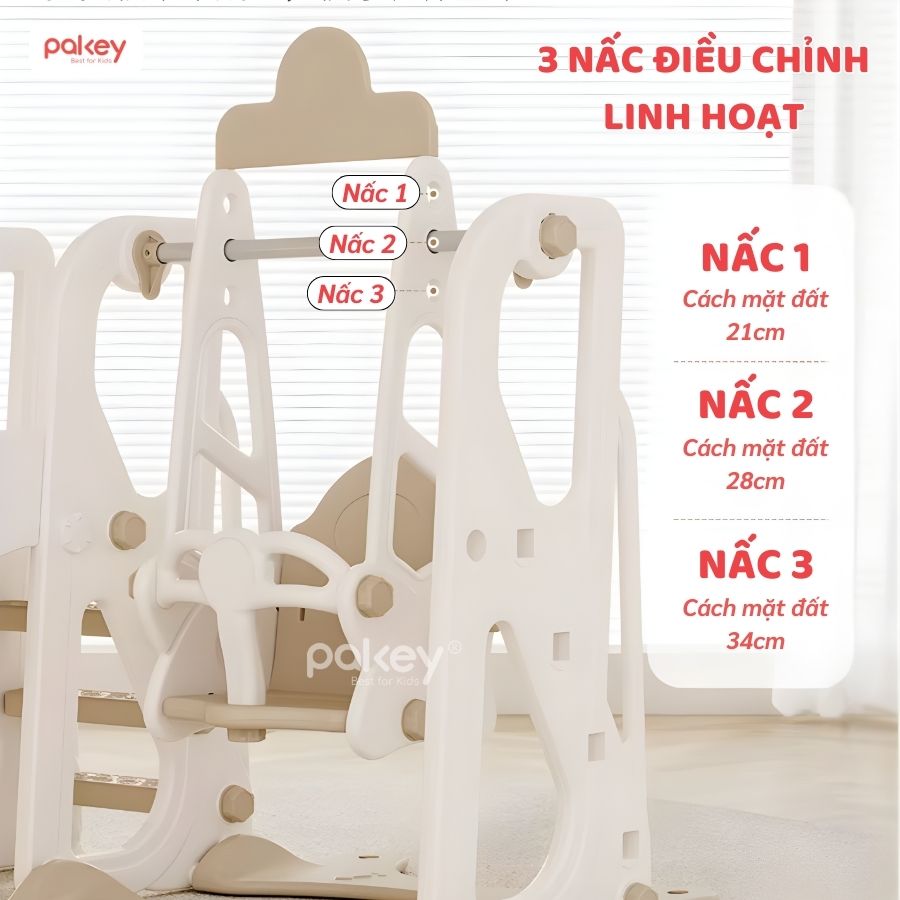 Bộ cầu trượt xích đu trắng - nâu Pakey P-CS08 32 Bộ cầu trượt xích đu trắng - nâu Pakey P-CS08