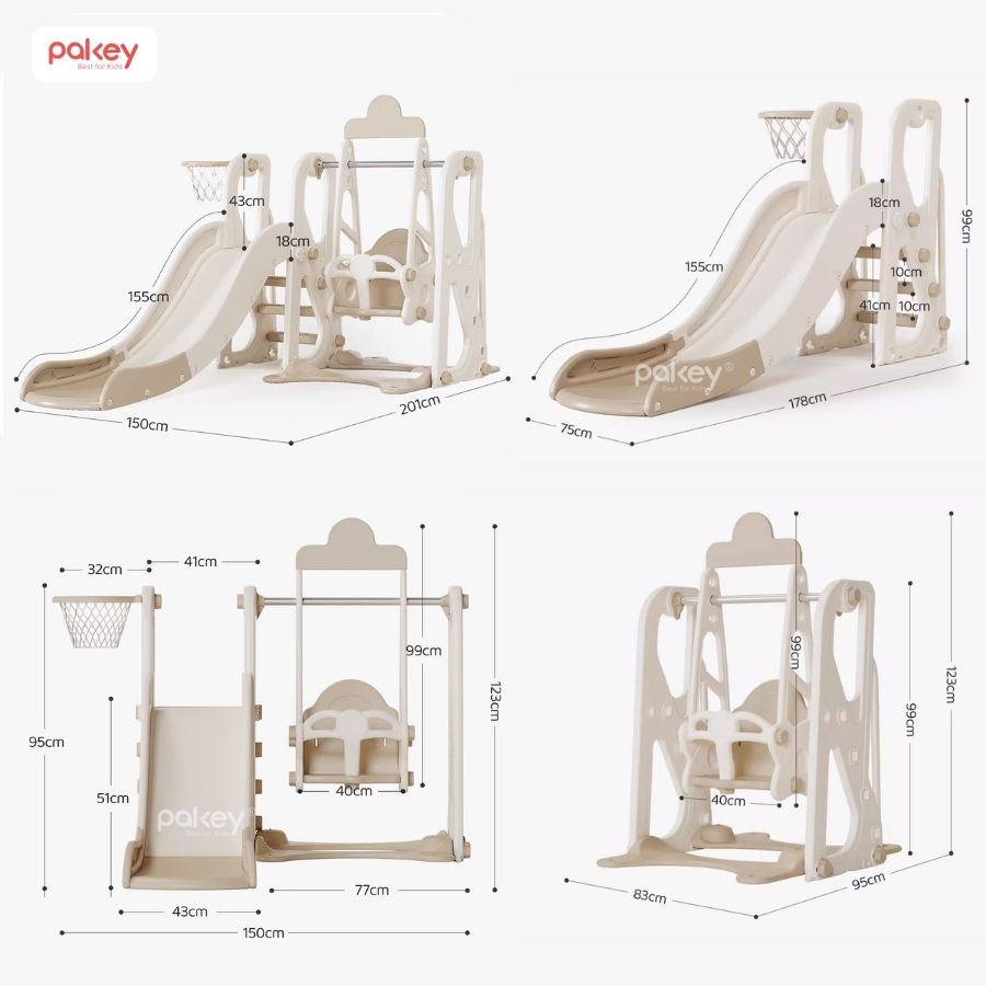 Bộ cầu trượt xích đu trắng - nâu Pakey P-CS08 26 Bộ cầu trượt xích đu trắng - nâu Pakey P-CS08