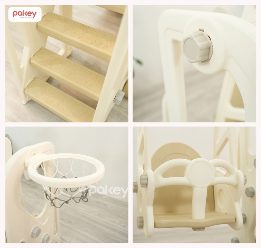 Bộ cầu trượt xích đu trắng - nâu Pakey P-CS08 31 Bộ cầu trượt xích đu trắng - nâu Pakey P-CS08