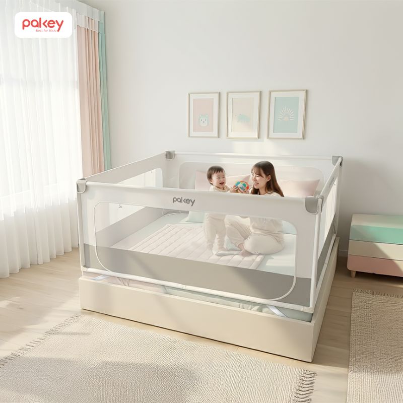 Quây chắn giường là bộ khung quây khép kín 4 mặt được lắp lên giường để bảo vệ trẻ