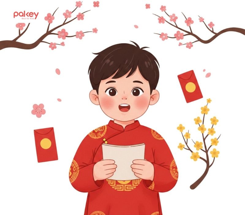 Với những bé nhút nhát hoặc khả năng ghi nhớ còn hạn chế, thơ chúc Tết càng ngắn gọn càng hiệu quả