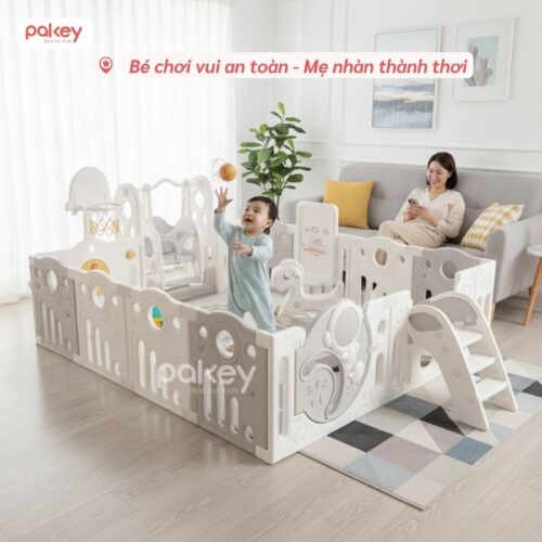 Bộ quây cũi kèm cầu trượt xích đu Pakey Phi Hành Gia QN03