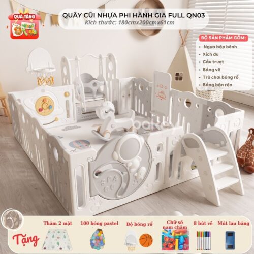 Bộ quây cũi kèm cầu trượt xích đu Pakey Phi Hành Gia QN03
